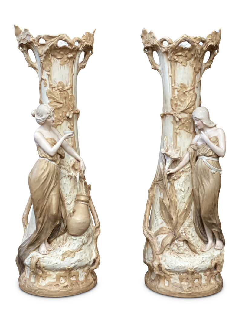 Pair of Royal Dux Art Nouveau Figural Vases, c.1900