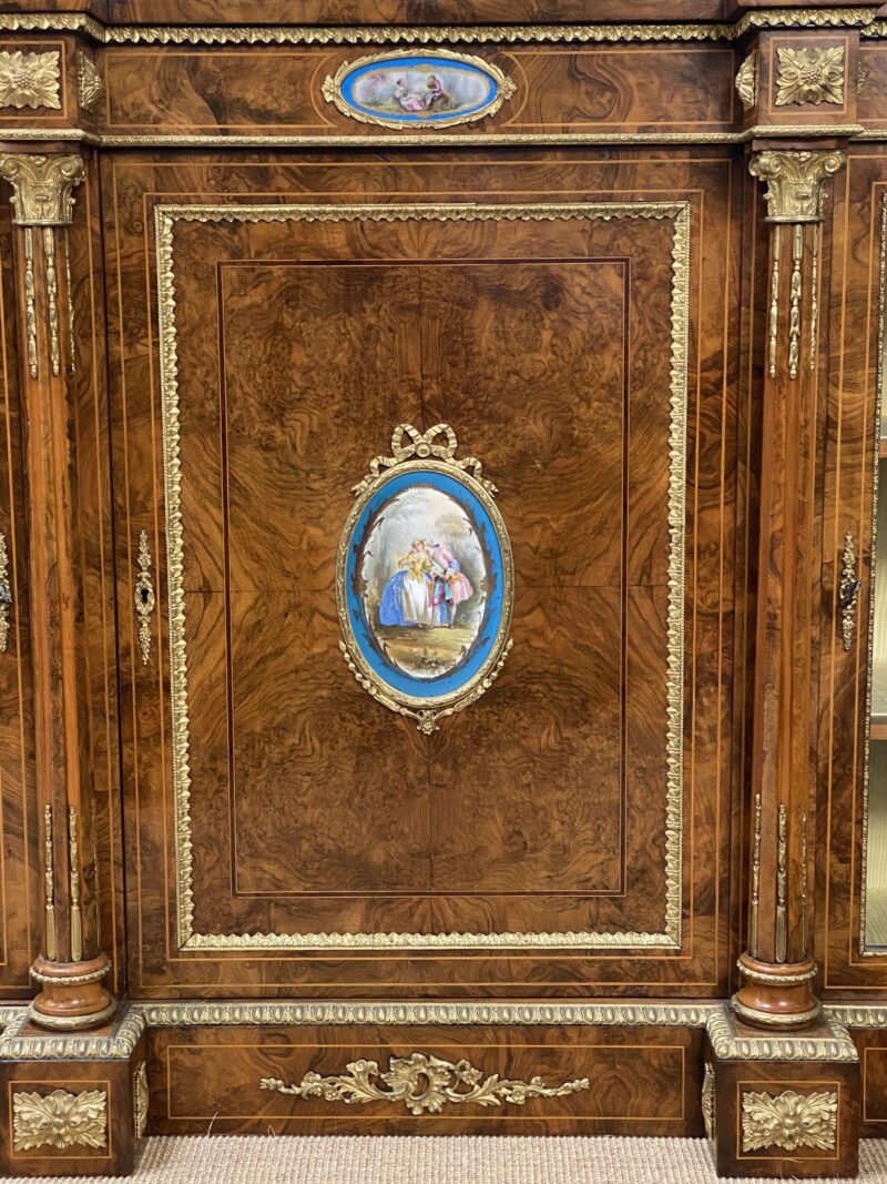 19th-century English Burr Walnut Three-Door Credenza, c.1860