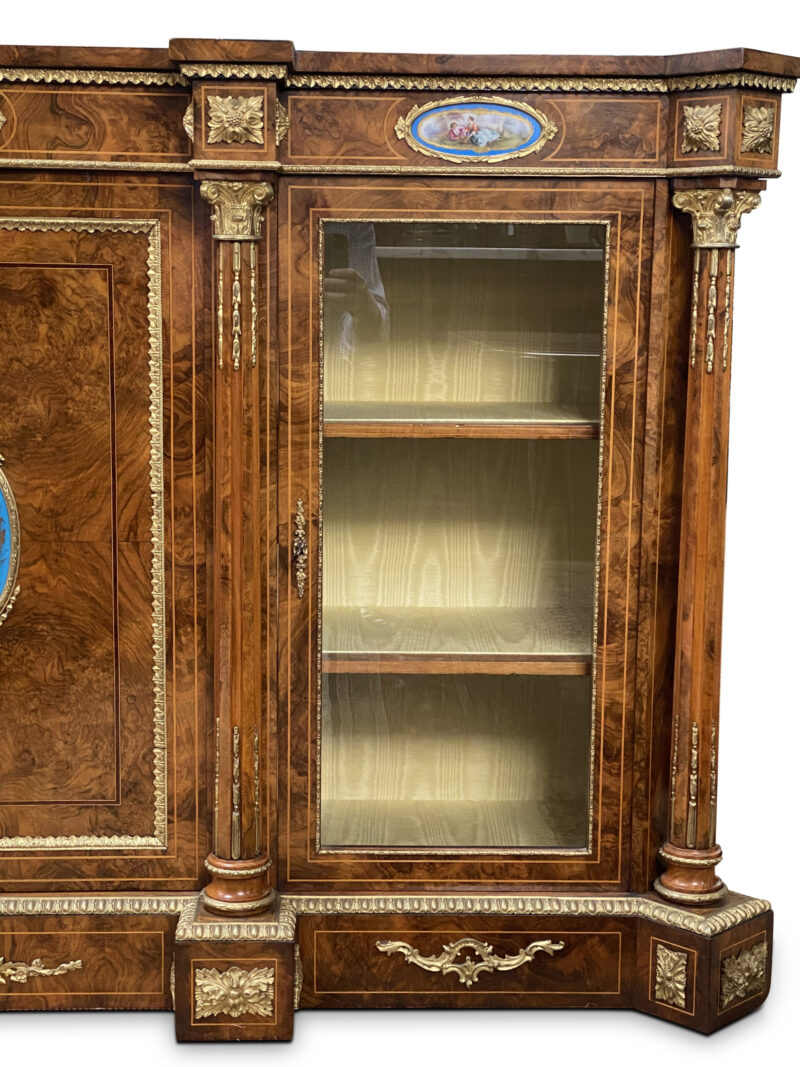 19th-century English Burr Walnut Three-Door Credenza, c.1860