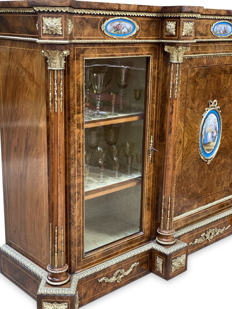 19th-century English Burr Walnut Three-Door Credenza, c.1860