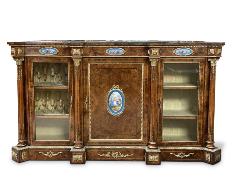 19th-century English Burr Walnut Three-Door Credenza, c.1860