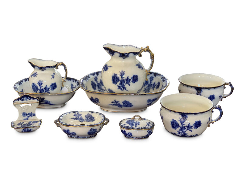 9-Piece Blue and White Toiletry Set, c.1900
