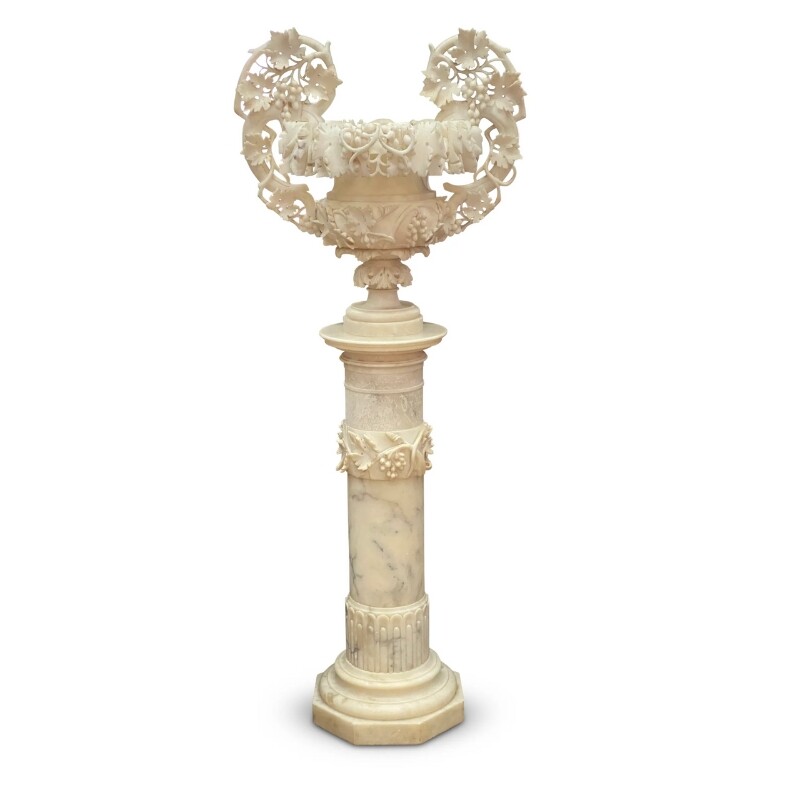 Alabaster Carved Urn on Pedestal