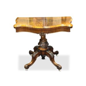 Victorian Burr Walnut Serpentine Fold-Over Card Table, c.1870