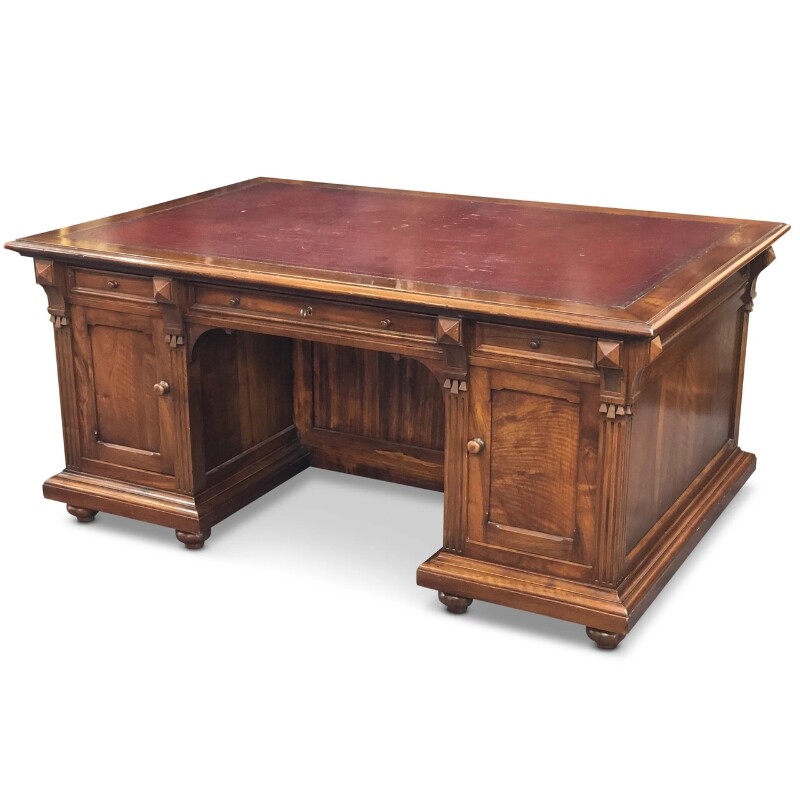 19th-Century French Walnut Pedestal Partner's Desk, c.1890