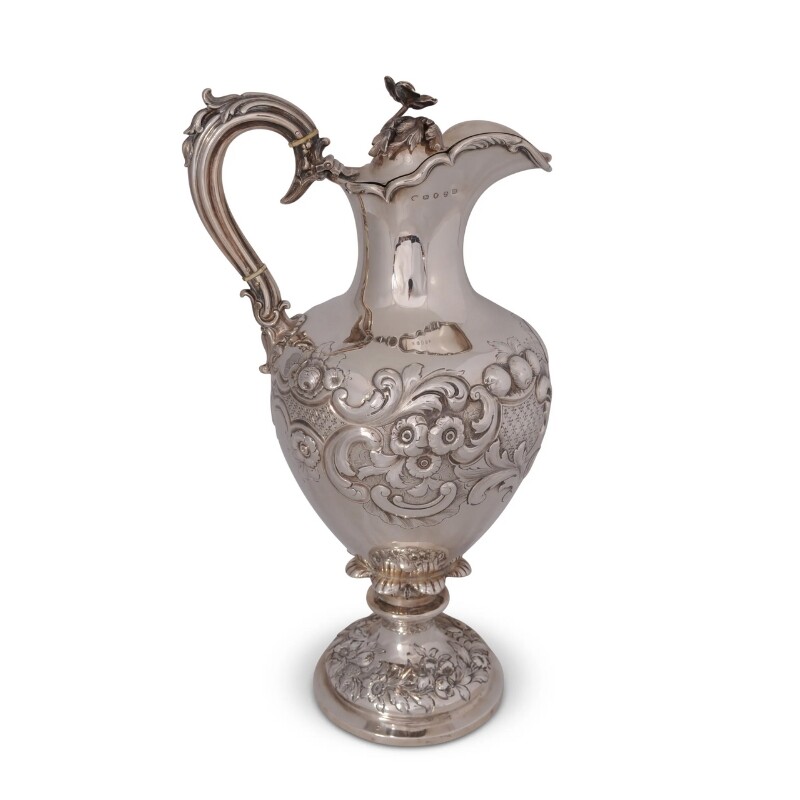 19th-Century English Sterling Silver Embossed Ewer, c.1845