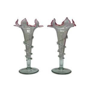 Rare 19th-Century Ruby Tipped Vaseline Vases, c.1890