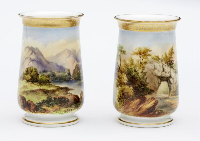 Pair Worcester Hand Painted Vases, c.1870