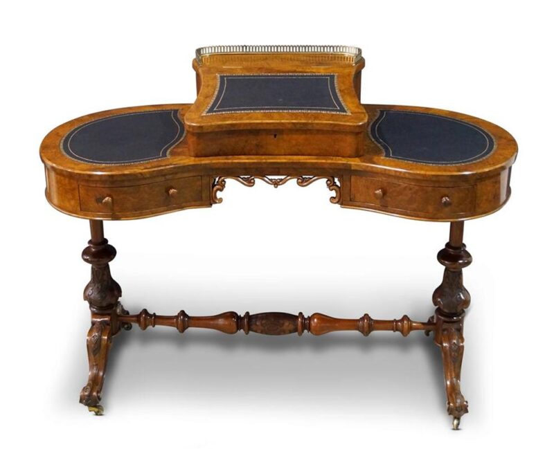 Rare Victorian Walnut Kidney Shaped Desk, c.1870