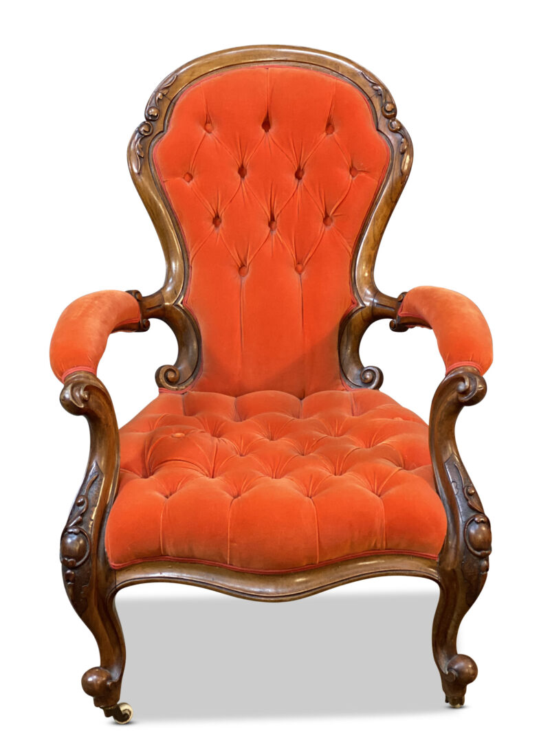 Pair Victorian Walnut Ladies & Gents Chairs, c.1870
