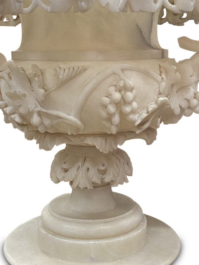 Alabaster Carved Urn on Pedestal