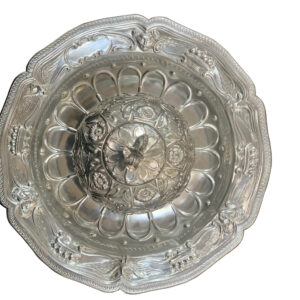 English Sterling Silver Round Inkwell on Dish, c.1876