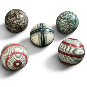 Set of 5 19th-Century Scottish Multi-Coloured Ceramic Carpet Bowls, c.1870