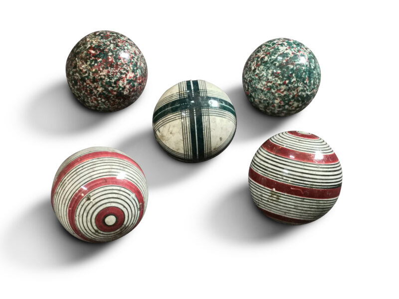Set of 5 19th-Century Scottish Multi-Coloured Ceramic Carpet Bowls, c.1870