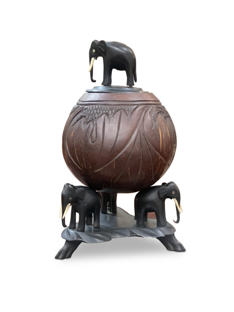Antique Coconut & Ebony Elephant Box on Stand, c.1920