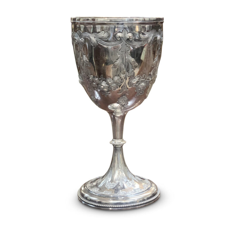 English Sterling Silver Embossed Goblet, c.1873