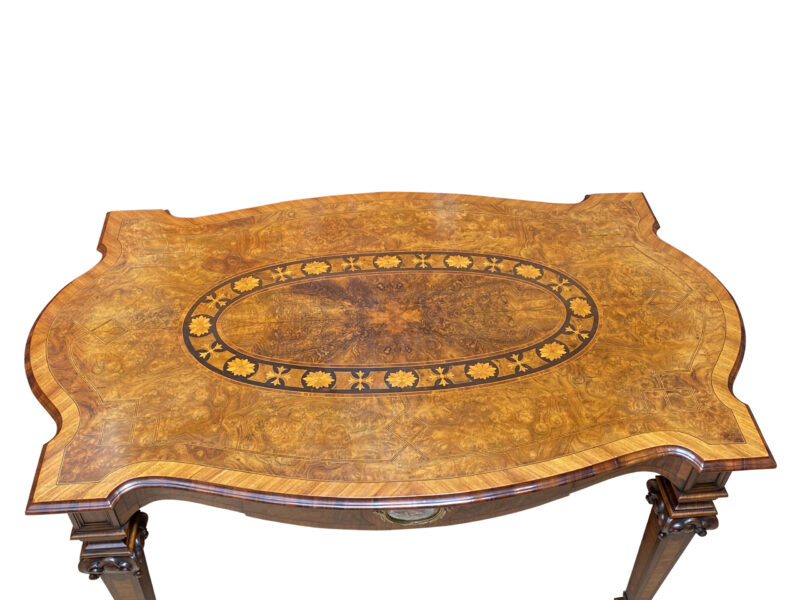 Superb Quality English 19th Century Shaped Burr Walnut Centre Table, c.1870