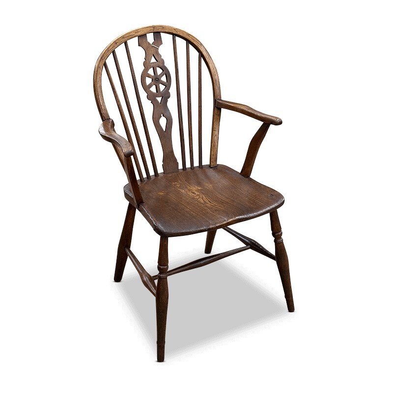 Georgian oak and elm wheel back carver chair