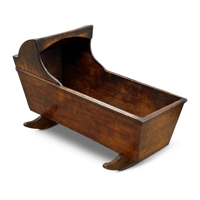 19th century English infant rocking cradle with hood