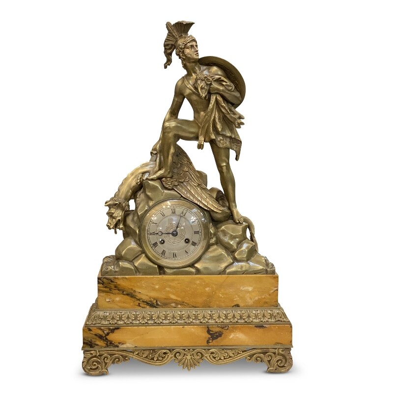 French Bronze figured Mantle Clock - Jason and the golden fleece on a marble base c. 1870