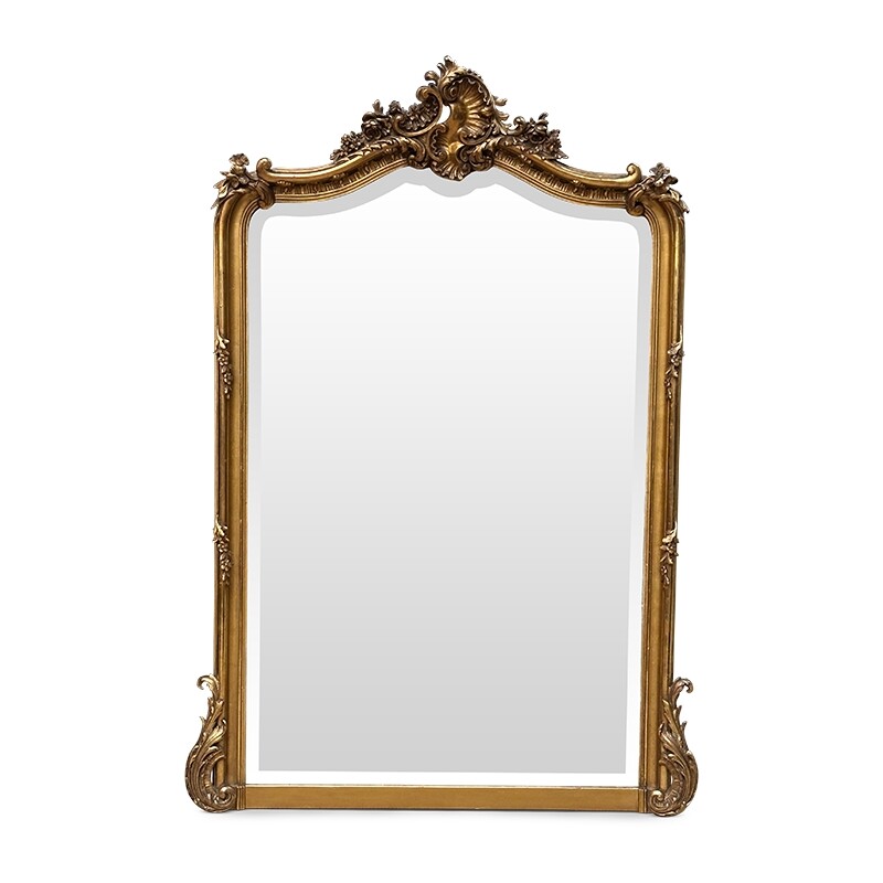 French 19th century Gilt over mantle antique mirror in Louis XV style