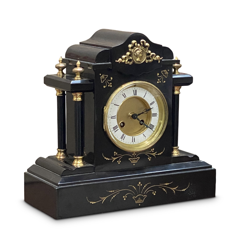 Belgian mantle clock with brass mounts