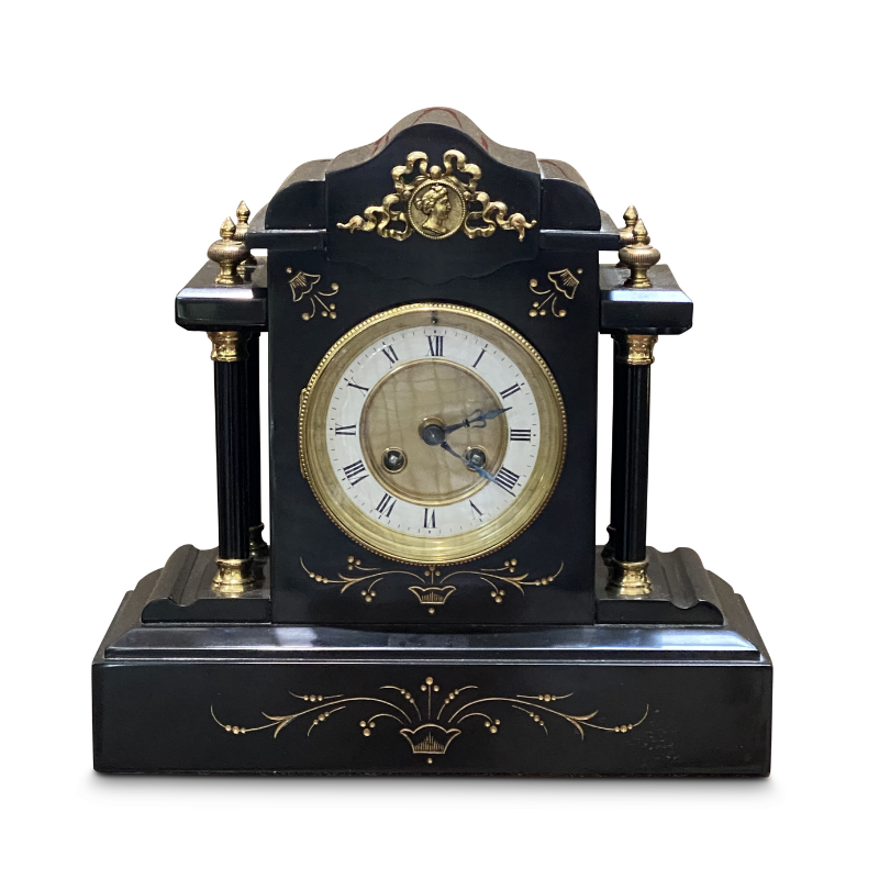 Belgian mantle clock with brass mounts