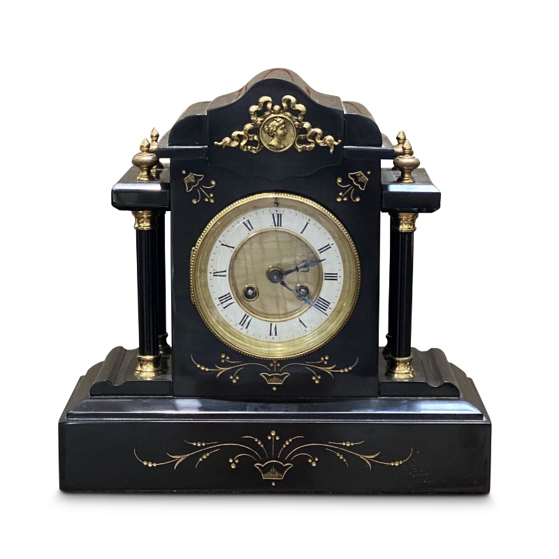 Belgian mantle clock with brass mounts