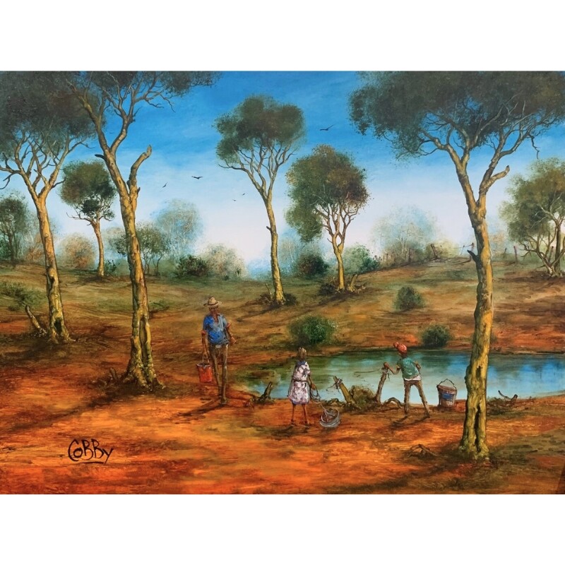 Australian art painting Plenty Yabbies by John Cobby