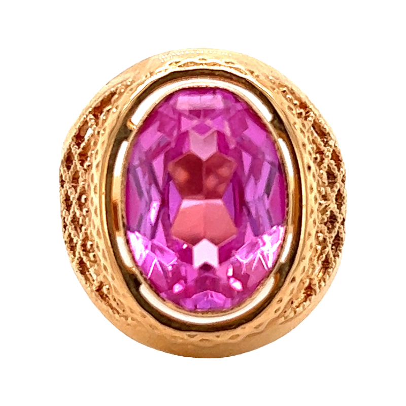 synthetic pink sapphire ring in 14ct gold