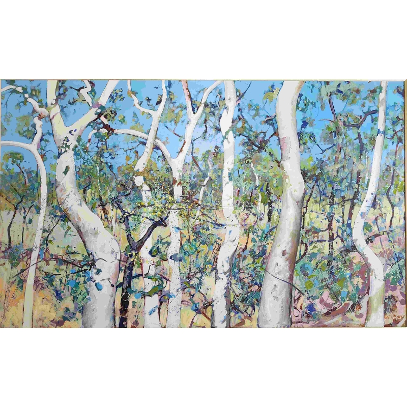 Painting of beautiful gum trees in muted tones