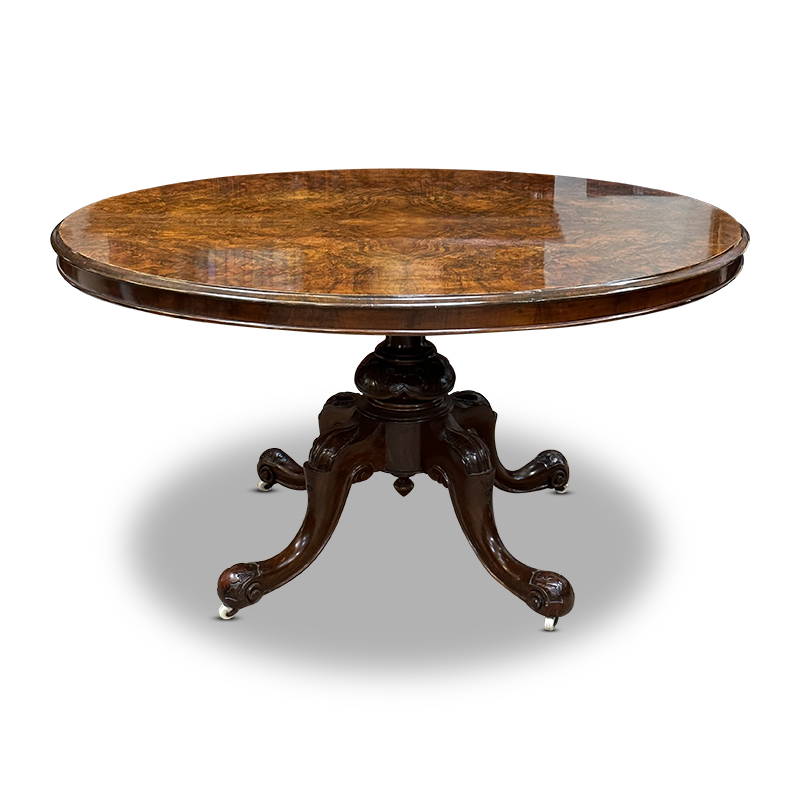 Antique Burr walnut oval shaped loo table