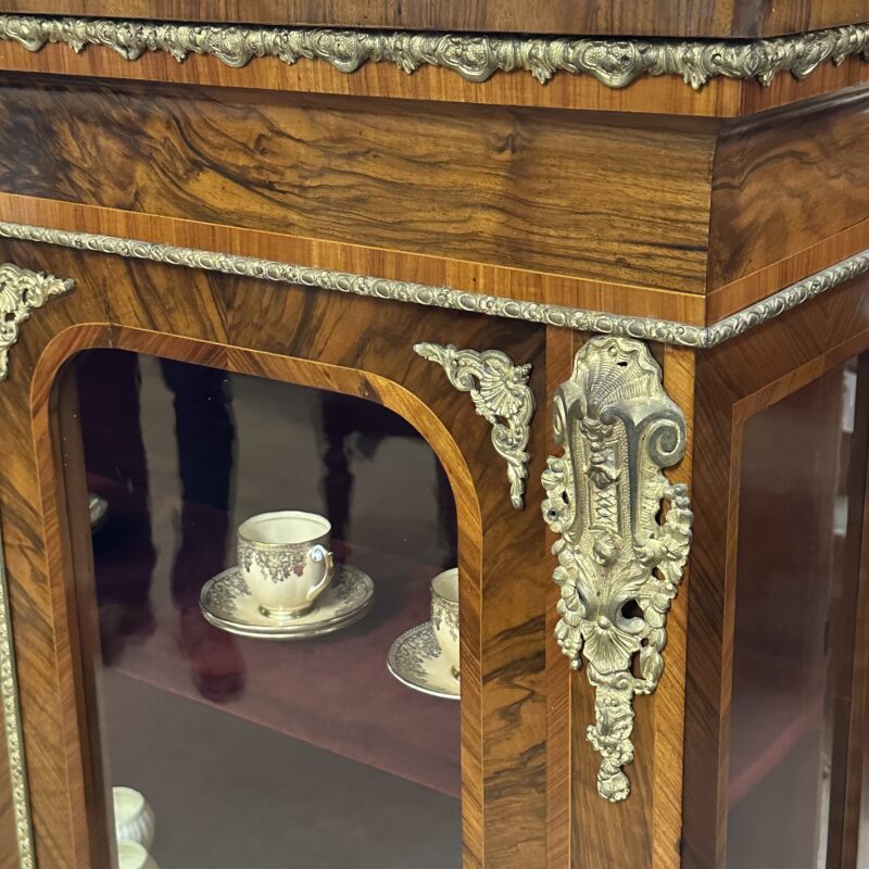 antique walnut two door vitrine