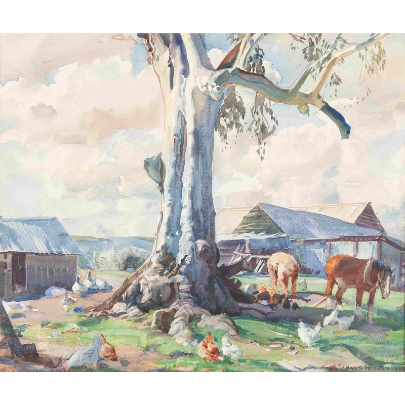 The Farmyard Gum watercolour painting by Hans Heysen