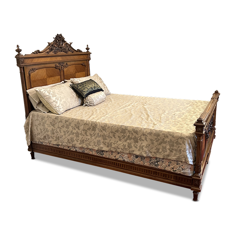 Antique French walnut queen size bed