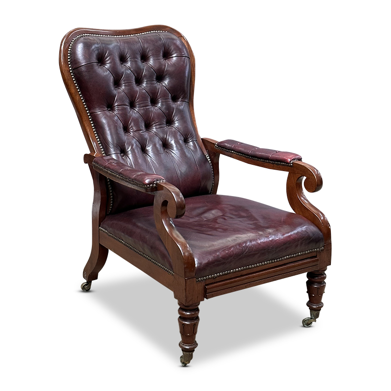 Rare William IV mahogany and leather reclining chair