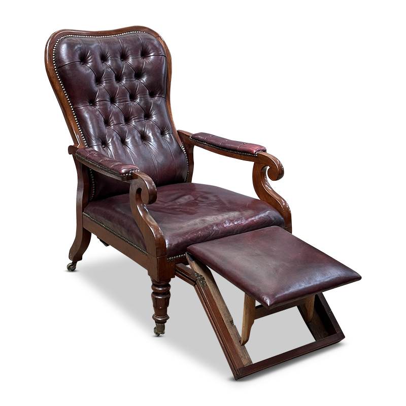 Rare William IV mahogany and leather reclining chair