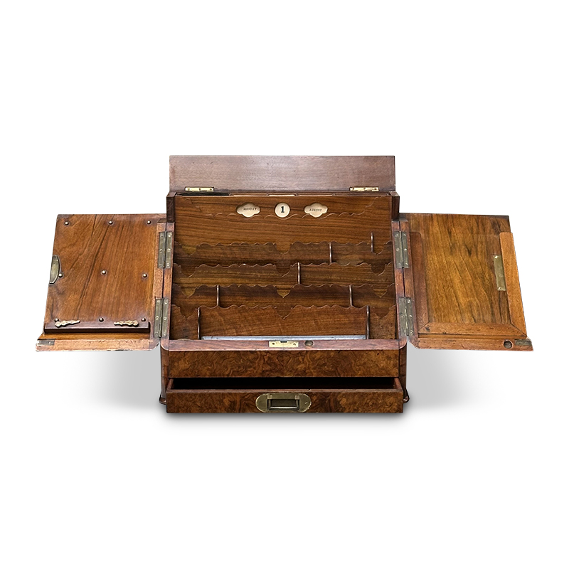 open view of antique stationery box with calendar