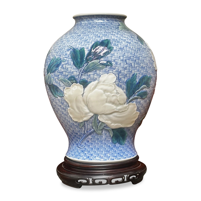 Korean floral blue and white vase early 20th century