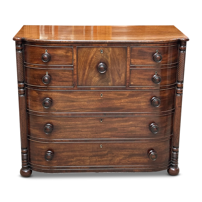 William IV bow fronted mahogany 7 drawer chest c.1850