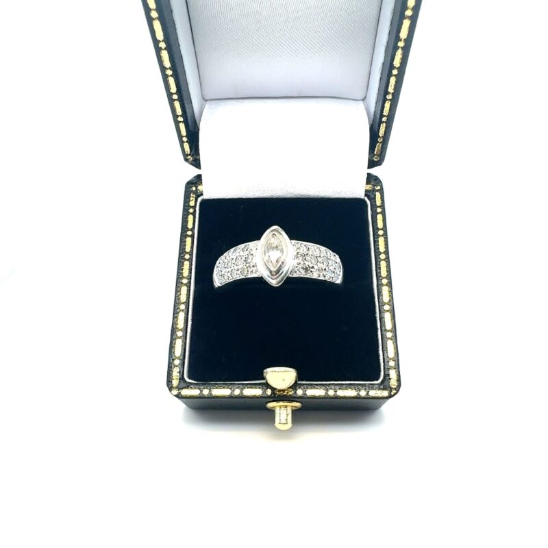 marquise cut diamond ring with diamond encrusted band