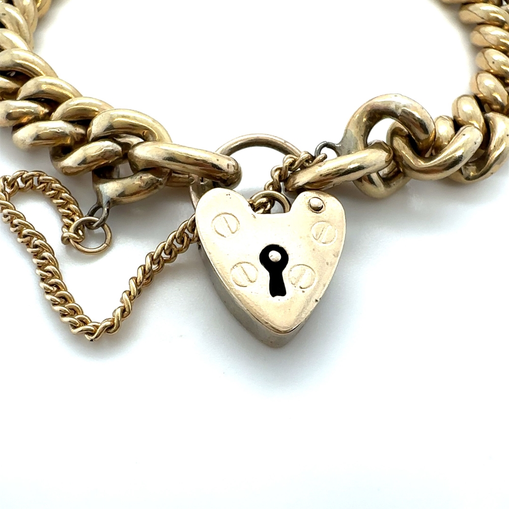 9ct gold curb link bracelet heart