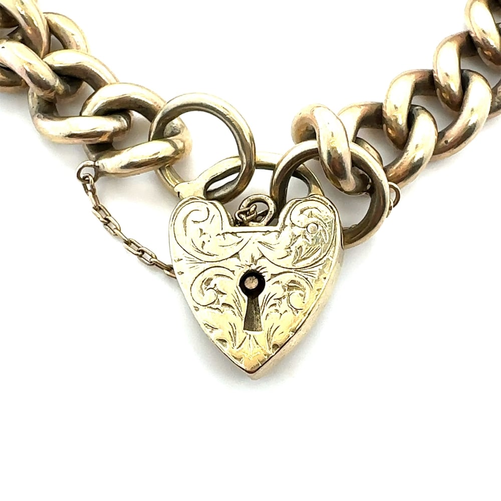 9ct gold heavy curb link bracelet heart