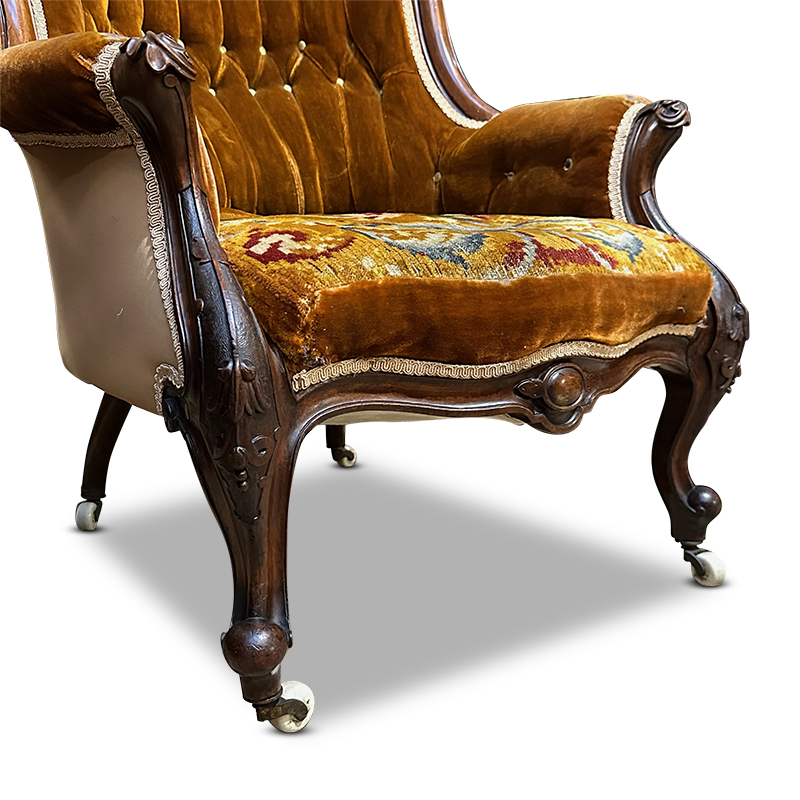 Victorian antique spoonback lounge chair