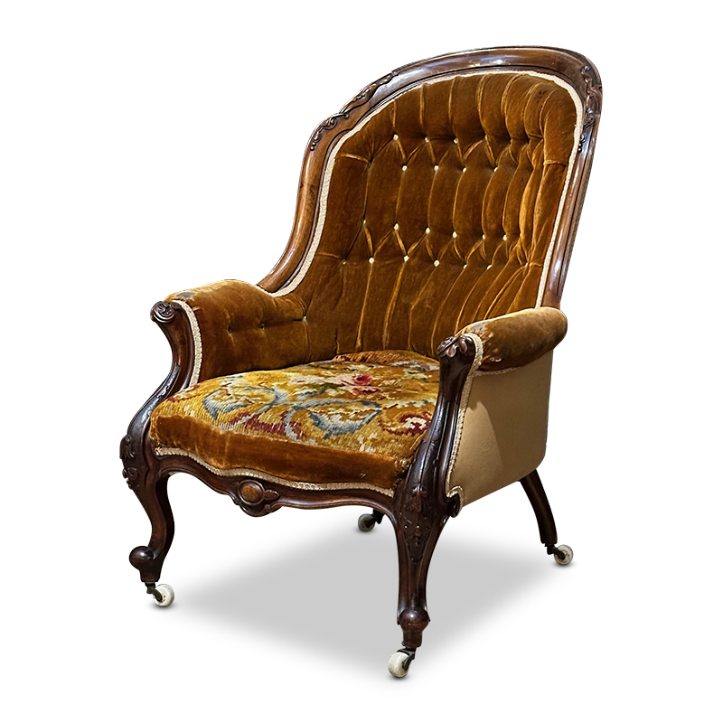 Victorian antique spoonback lounge chair
