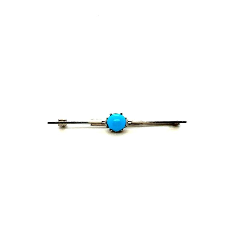 9ct white gold and turquoise bar brooch c.1900
