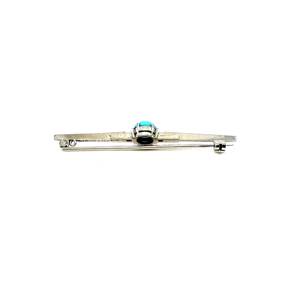 9ct white gold and turquoise bar brooch c.1900