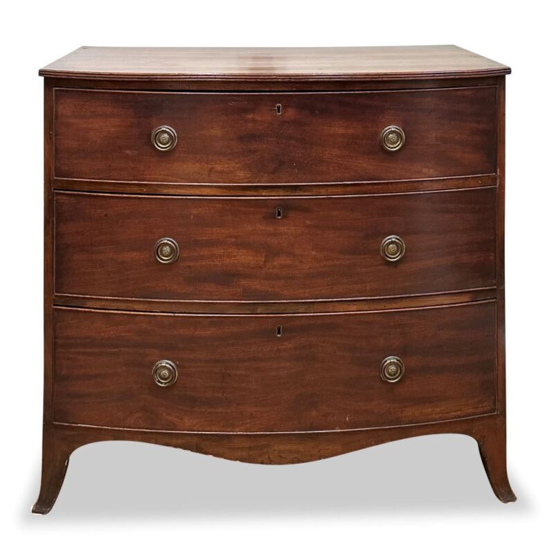 Bow front Regency 3 drawer chest side