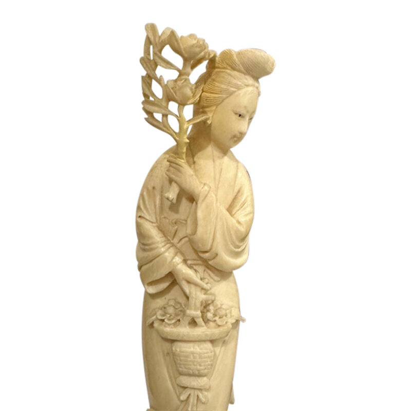Antique carved ivory geisha girl holding basket c. 1910