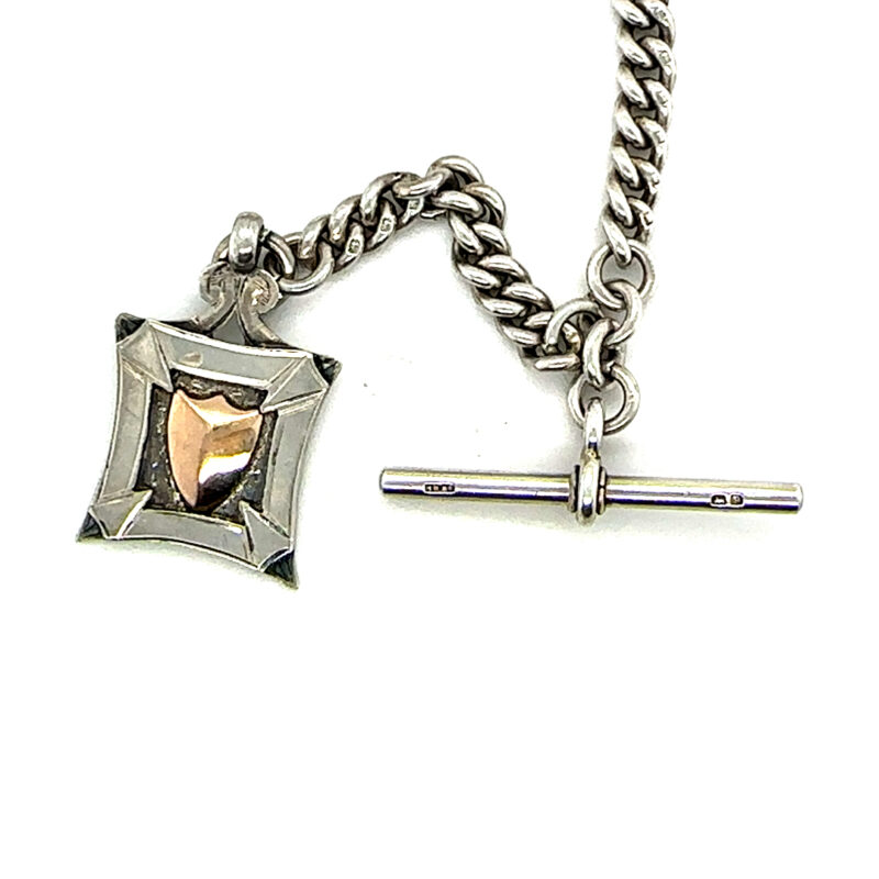 Sterling silver curb link fob chain and pendant c.1914